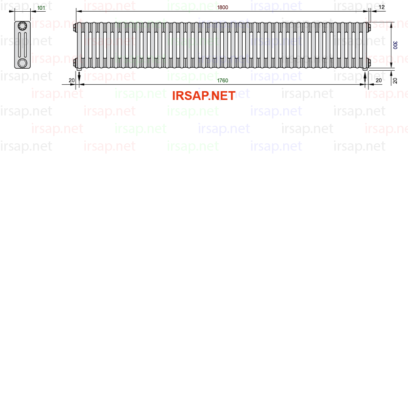 чертеж радиатора Irsap Tesi 30300-4030300-40-16-01